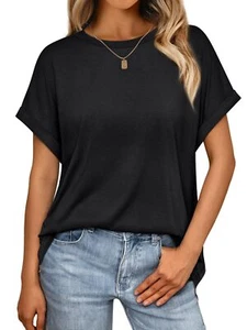 Womens Oversized Short Sleeve Business Casual Tops Spring Outfits 2025 Black - Picture 1 of 5