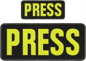 PRESS EMBROIDERY PATCH 4X10 AND 2X5 HOOK ON BACK BLK/YELLOW - Picture 1 of 2