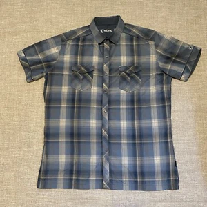 Kuhl Eluxur Shirt Mens Large Blue  Gray Plaid Check Western Pearl Snap Hiking - Picture 1 of 9