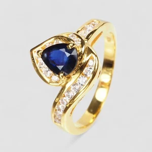Royal Blue Sapphire Pear 1Ct 24K Gold Plated 925 Sterling Silver Handmade Rings - Imagen 1 de 9
