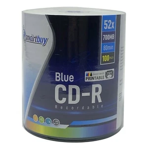 100 PK Smartbuy Super Blue CD-R 52X 700 MB cubo de inyección de tinta blanco imprimible disco en blanco - Imagen 1 de 3