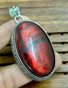 Labradorite Simulate Gemstone 925 Sterling Silver Handmade Jewelry pendant 2.15" - Picture 1 of 10