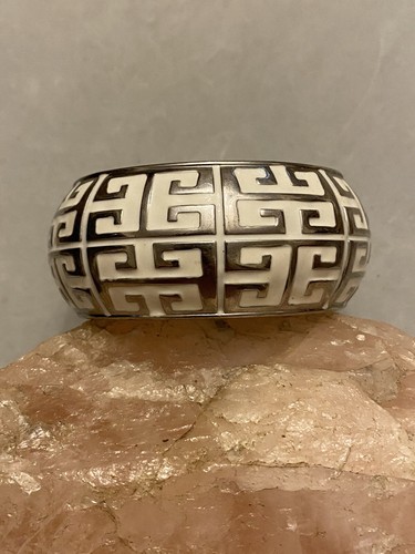 Bracciale Vintage Givenchy Chiave Greca Smalto Colore Avorio Bracciale Largo Morsetto.