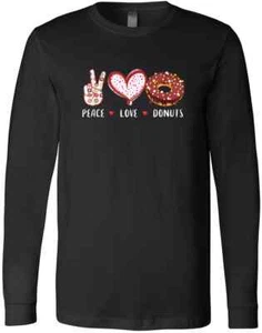 Peace Love Donuts Chocolate Doughnut Men Women Kids Boy Girl T-Shirt - Picture 1 of 3