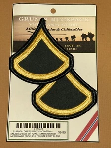 U.S. ARMY / PRIVATE FIRST CLASS E-3 / PFC -DRESS GREEN FEMALE RANK PAIR (Sew-On) - Picture 1 of 22