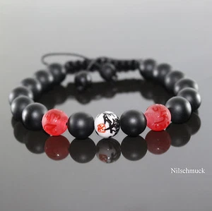 Herren OM Mani Red Energie Glücksbringer Tibet Mantra Matt Onyx Armband Männer - Bild 1 von 1