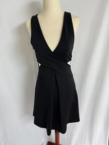 Express Black Plunge Neck Tie Front Sheath Dress Size 4 👗🖤 Wedding Formal Mini - Picture 1 of 7