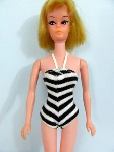 Vintage Clone Barbie - BLACK & WHITE STRIPED ZEBRA SWIMSUIT w Tie String - Picture 1 of 10
