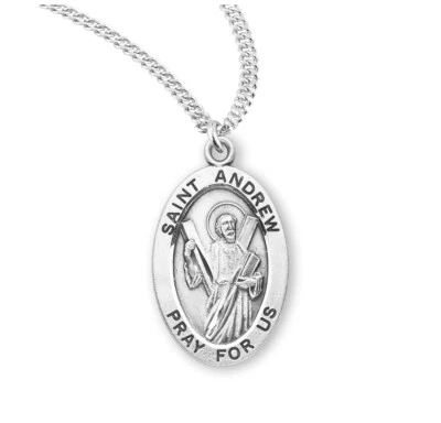 St Saint Andrew - 0.9" Sterling Silver Oval Medal + 20" Chain S920920 - Image 1 of 4
