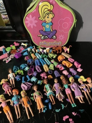 Vintage 2000's Polly Pocket Dolls Lot Clean Y2K 90's Rubber Clothes 40+ Items - Image 1 of 4