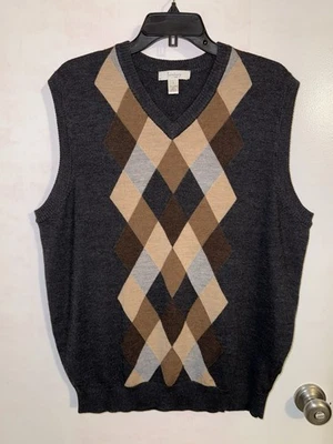 Chaleco Suéter Turnbury Lana Merino Para Hombre Talla Grande Gris Oscuro Marrón Argyle Usado en Excelente Condición Foto 1 de 4