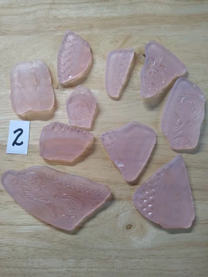 LOT 10 Pieces Machine Tumbled Thick Old Pink Glass With Pattern Sea Glass Finish - Image 1 of 4