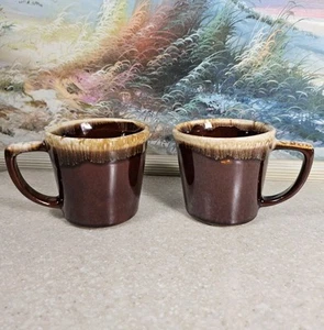 Set of 2 VTG McCoy Brown Drip Glaze 8 oz Coffee Mugs D Handle Made in USA - Picture 1 of 7