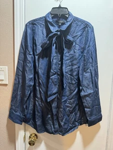 NWT Banana Republic Denim Dillon Tie Neck Top In  Size XL - Picture 1 of 9