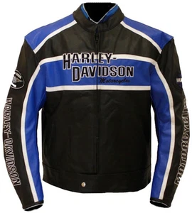 Harley Davidson Men’s CLASSIC BLUE CRUISER Jacket Motorcycle Leather Jacket - Picture 1 of 4