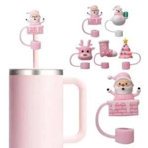 Christmas Straw Covers Cap Reusable Silicone Straw Toppers Cup NEW G0B0 - Picture 1 of 27