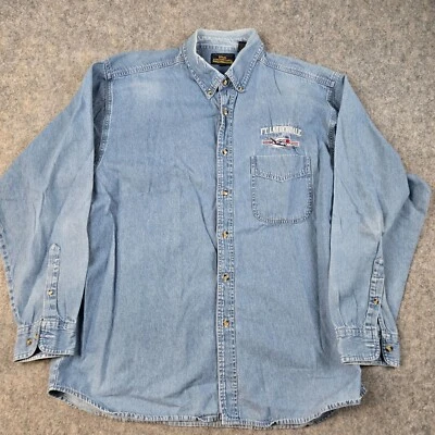 Ft Lauderdale Airplane Blue Generation Denim Shirt Mens XL Long Sleeve Button Up - Image 1 of 4
