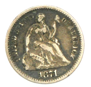 Media moneda de diez centavos de plata libertad sentada 1871 H10c Philadelphia 5c - Imagen 1 de 2
