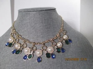 Gloria Vanderbilt Halskette ~ Gold, Blau, Grün und CZ's ~ Neu mit Etikett - Bild 1 von 13