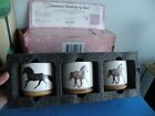 Horse Ceramic Set 3 Jars Trinkets Votice Has Wood Base Or ? Lid By Giftagirl C2