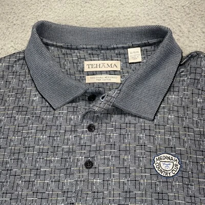 Camisa Polo de Golf Tehama Hombres XL Gris Cuadros Doble Mercerizado Pima Algodón Medinah Foto 1 de 4