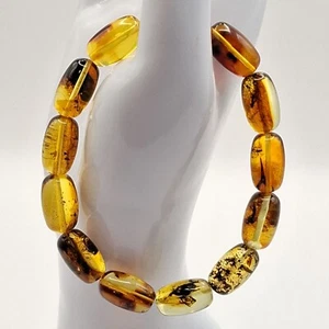 Genuine Baltic Amber Beads with Fossil Inclusions Cognac Color Stretch Bracelet - Picture 1 of 12