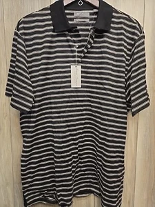 $80 DANIEL CREMIEUX POLO Signature Collection Shirt Black White Stripes Large - Picture 1 of 6
