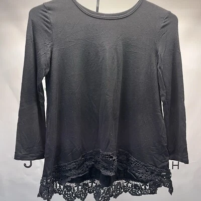 Youth XL Black Crochet Lace Trim Long Sleeve Tunic Girls Boho Style Flowy - Image 1 of 4
