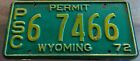 LICENSE PLATE    WYOMING PERMIT 1972   7466
