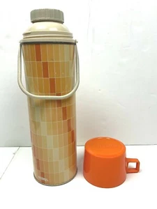 Tall Orange Metal THERMOS & Handle Glass Filler 24F Stopper 722 Coffee Cup 94A73 - Picture 1 of 12