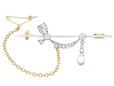 Broche antiguo de diamantes y perlas de 0,52 quilates, oro amarillo de 18 quilates alrededor de 1890 Foto 1 de 4