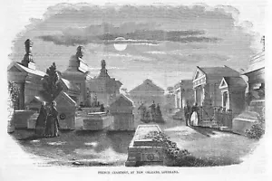 French Cemetery, at New Orleans, La. - John N. Genin of NY - 1855 Antique Print - Picture 1 of 3