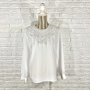 Blusa blanca vintage años 80 bordada perla adornada camisa talla 10 - Imagen 1 de 7
