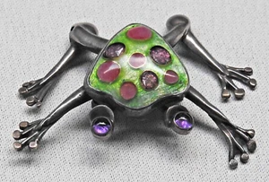 Broche Vintage Plata Esterlina Esmaltado Rana Árbol KRISTIN HOLEMAN Firmado 118k - Imagen 1 de 2