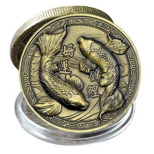 Lucky Koi Zinc Alloy Bronze Commemorative Coin Good Lucky Medal Crafts - Picture 1 of 9