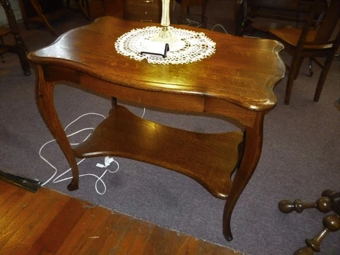 antique oak side table library desk w/ drawer 1900's refinished 36" Cover