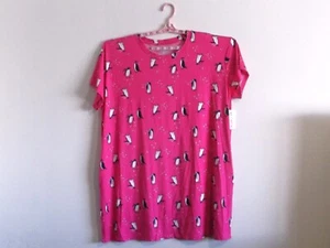 Joy Spun Sleep Shirt Women Sz 2X-3X Pockets NWT Short Sleeves Pink Penguin Print - Picture 1 of 9