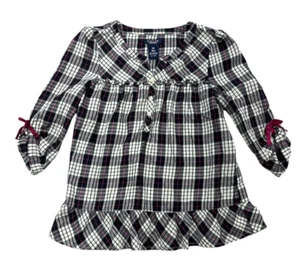 Chaps Plaid Blouse Shirt Black/Pink/White With 1/4 Button and Bows Size 6x - Picture 1 of 9