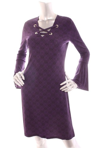 NUOVO abito donna Michael Kors manica a campana incrociato cravatta collo cambio jersey viola