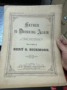 L 11x14 1879 Evils Of Alcohol sheet music FATHER IS DRINKING AGAIN - Picture 1 of 2