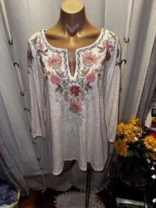 Top túnica J.Jill talla L bordado crema cuello dividido mangas 3/4 - Imagen 1 de 14