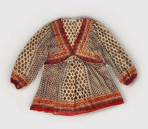 Rose & Olive Large Boho Tunic Colorful Lightweight Gold Thread Long Sleeve Flowy - Picture 1 of 13