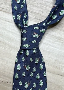 Vineyard Vines Silk Christmas Tie Blue Trees Reindeer Geometric Preppy Designer - Picture 1 of 15