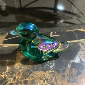 FENTON 2" Miniatur Ente irisierendes Glas grün blau Amethyst - Bild 1 von 9