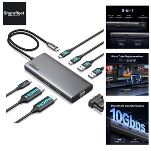 Revodok Pro 308 Station d'accueil triple écran Hub USB C 2HDMI VGA4K@60Hz max... - Photo 1/10