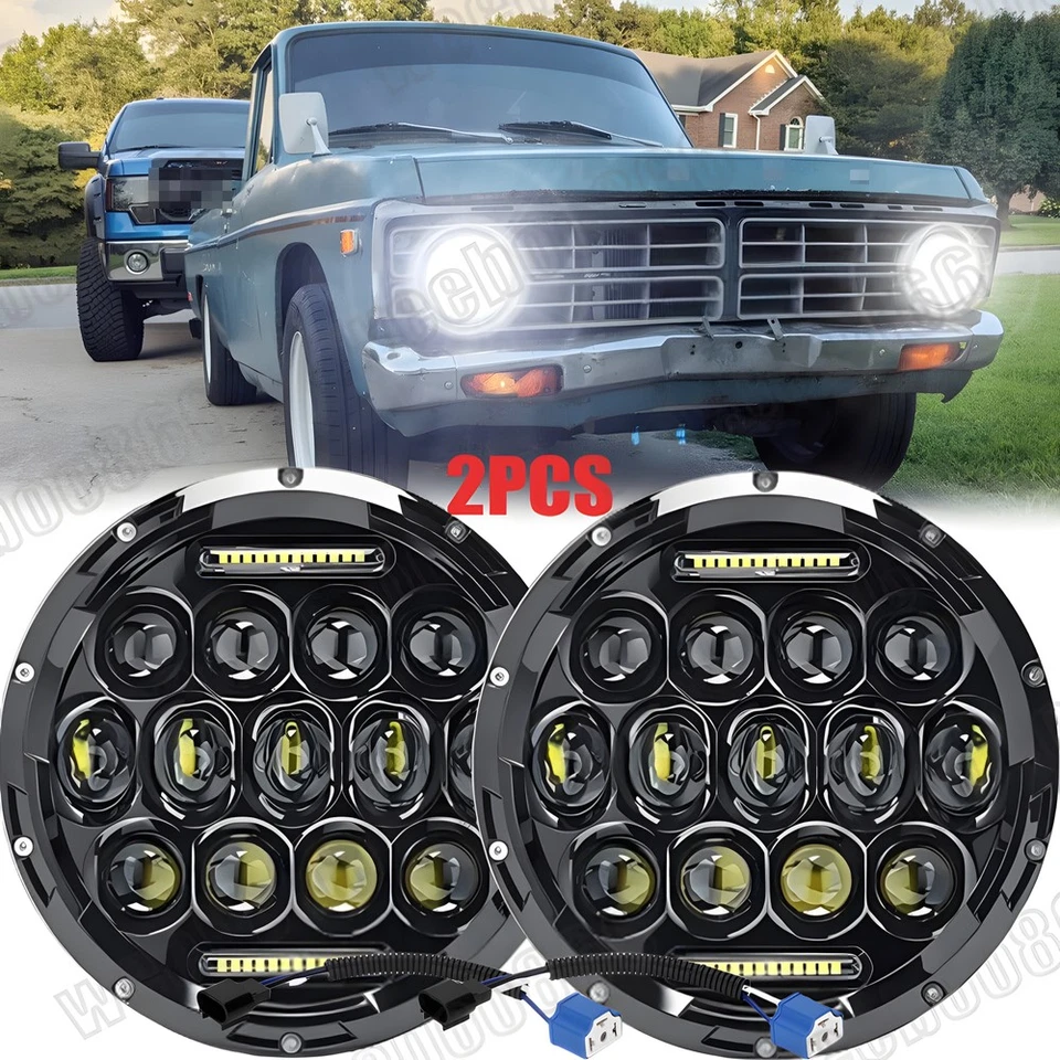 Faróis de LED redondos com lâmpada de seta Ford Courier 1972-1982 2x7" polegadas - Imagem 1 de 4