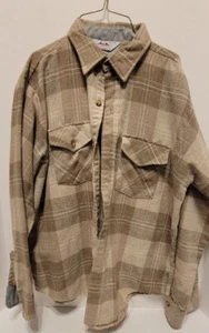VINTAGE Five Brother Flannel Shirt Mens Large Beige Tan Plaid 70s USA Barn - Picture 1 of 11