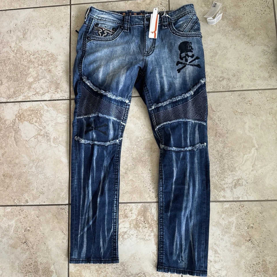 Rock Revival Biker Tapered Leg Jeans Men’s Size 38“Montell” Blue - Image 1 of 4