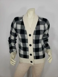 NAYA REA CHECKER MOHAIR BLEND KNIT BUTTON FRONT LONG SLEEVE CARDIGAN WOMEN'S M - Picture 1 of 12