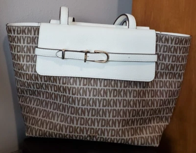 Bolso de Mano DKNY Penelope Mediano Logo Marrón Blanco Foto 1 de 2